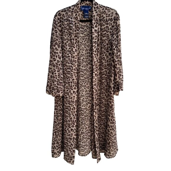 Susan Graver Style Womens Leopard Print Semi Sheer Duster Cardigan Missy Size - Picture 1 of 8